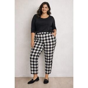 Talbots Black White Buffalo Check Wool Blend Straight Leg Plus Slacks Women 20W